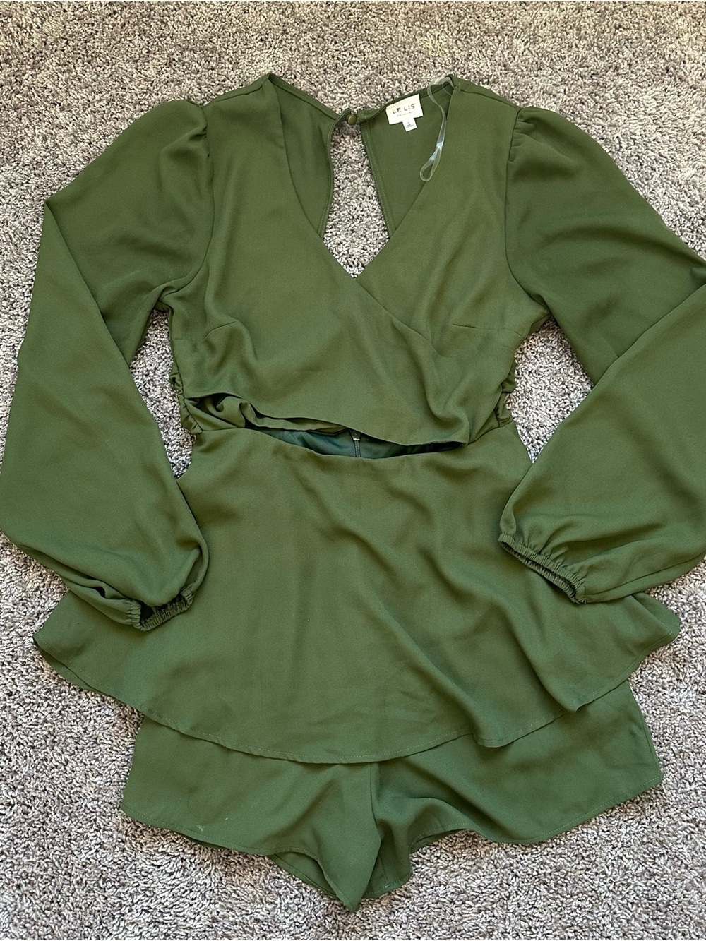 Le Lis Olive Green Long-Sleeve Wrap Romper